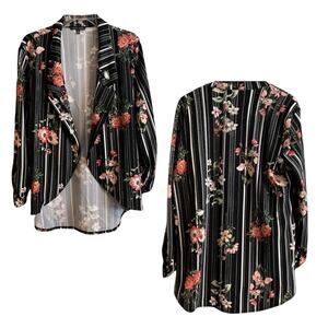MOA MOA Collection Jacket Womens Size XL Stripe Floral Print Blue Stretch